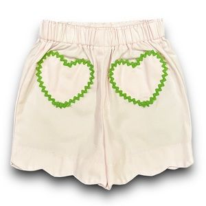 Bella Bliss Toddler Girl’s Size 2 Ric Rac Heart Pocket Short Scalloped Edge Hem